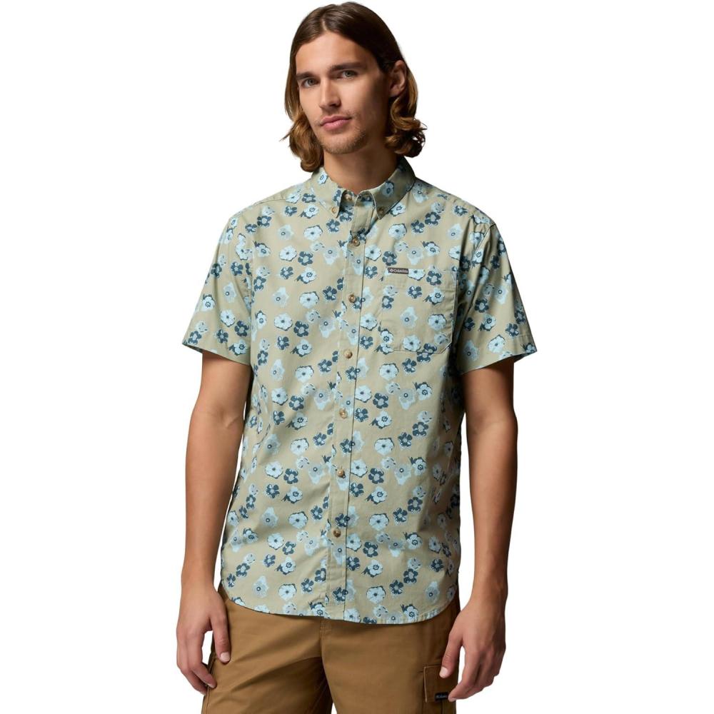 imageColumbia Mens Rapid Rivers Printed Short Sleeve Shirt Comfort StretchSafariFloweret