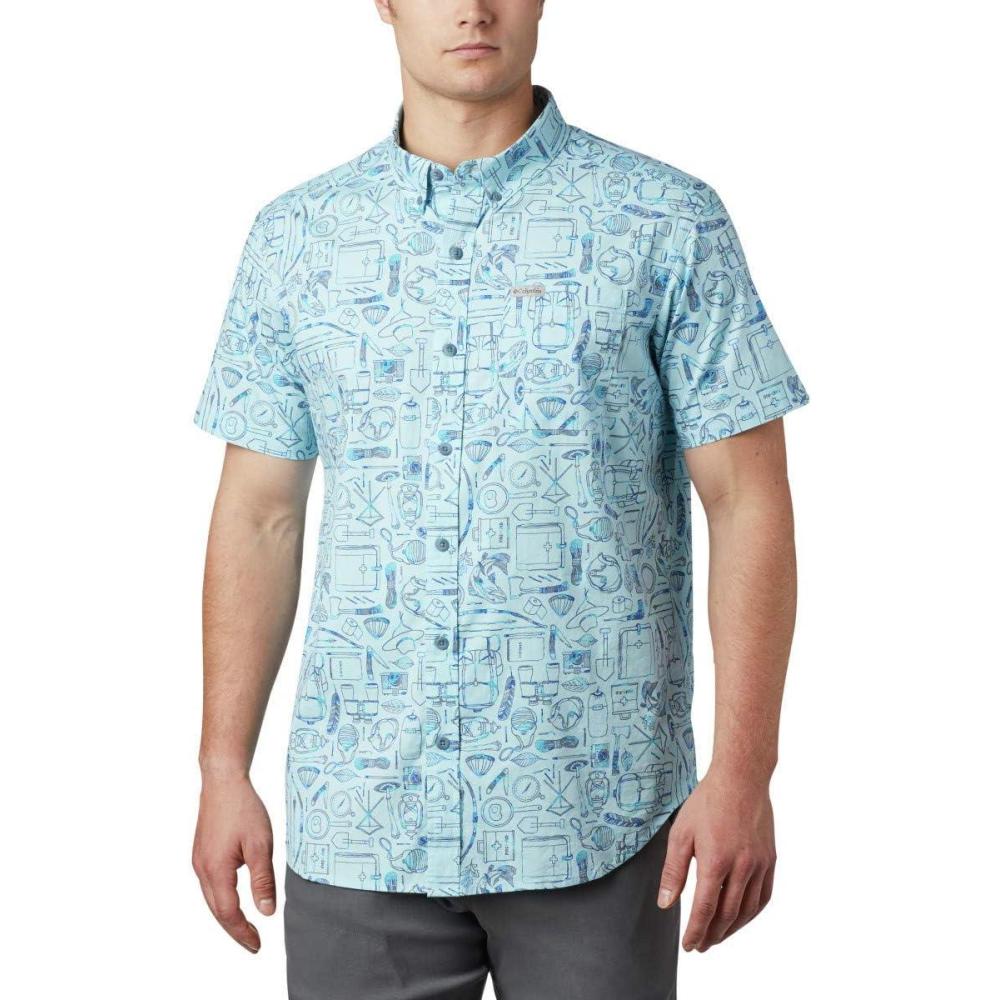 imageColumbia Mens Rapid Rivers Printed Short Sleeve Shirt Comfort StretchSky Blue Camp Supplies Print