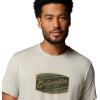 Columbia Mens Parsons Point Short Sleeve Graphic Tee(Dark Stone Heather/Badge Label)