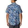 Columbia Men’s Rapid Rivers Printed Short Sleeve Shirt, Comfort Stretch(Bright Indigo Leaf Camo)