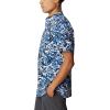 Columbia Men’s Rapid Rivers Printed Short Sleeve Shirt, Comfort Stretch(Bright Indigo Leaf Camo)