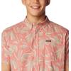 Columbia Men’s Rapid Rivers Printed Short Sleeve Shirt, Comfort Stretch(Pink Agave Areca)