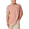 Columbia Men’s Rapid Rivers Printed Short Sleeve Shirt, Comfort Stretch(Pink Agave Areca)
