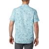 Columbia Men’s Rapid Rivers Printed Short Sleeve Shirt, Comfort Stretch(Sky Blue Camp Supplies Print)
