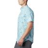 Columbia Men’s Rapid Rivers Printed Short Sleeve Shirt, Comfort Stretch(Sky Blue Camp Supplies Print)