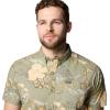 Columbia Men’s Rapid Rivers Printed Short Sleeve Shirt, Comfort Stretch(Stone Green Outbacked)