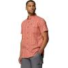 Columbia Men’s Rapid Rivers Printed Short Sleeve Shirt, Comfort Stretch(Washed Red/Wildflower)