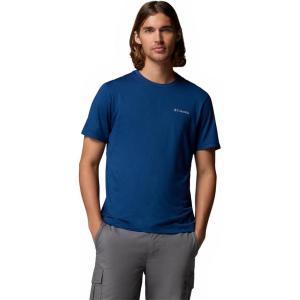 Columbia Mens Parsons Point Short Sleeve Back Graphic Tee(Mountain Blue Heather/Athletic Gem Badg)