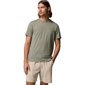 Columbia Mens Parsons Point Short Sleeve Back Graphic Tee(Stone Green Heather/Athletic Gem Badge)