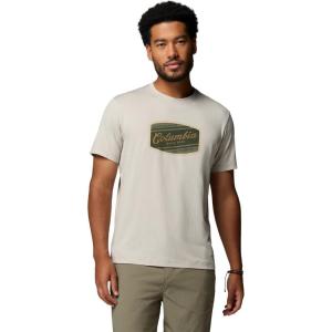 Columbia Mens Parsons Point Short Sleeve Graphic Tee(Dark Stone Heather/Badge Label)