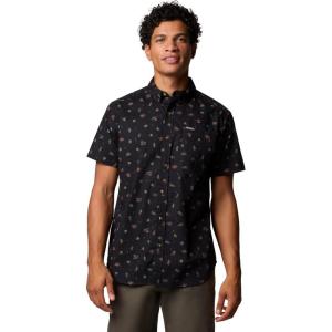 Columbia Men’s Rapid Rivers Printed Short Sleeve Shirt, Comfort Stretch(Black Deserted)