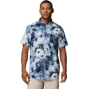 Columbia Men’s Rapid Rivers Printed Short Sleeve Shirt, Comfort Stretch(Collegiate Navy/Flowerblur)