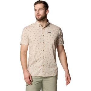 Columbia Men’s Rapid Rivers Printed Short Sleeve Shirt, Comfort Stretch(Dark Stone Deserted)