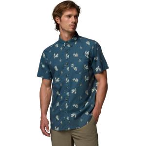 Columbia Men’s Rapid Rivers Printed Short Sleeve Shirt, Comfort Stretch(Everblue/Macaws)