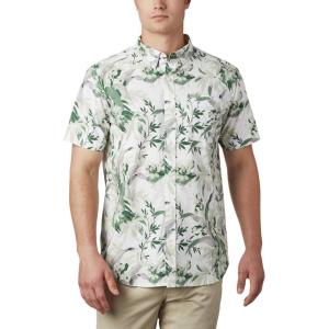 Columbia Men’s Rapid Rivers Printed Short Sleeve Shirt, Comfort Stretch(Thyme Green Magnolia Floral Print)