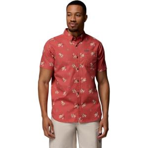 Columbia Men’s Rapid Rivers Printed Short Sleeve Shirt, Comfort Stretch(Washed Red/Macaws)