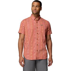 Columbia Men’s Rapid Rivers Printed Short Sleeve Shirt, Comfort Stretch(Washed Red/Wildflower)
