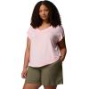 Columbia Womens Daniela Falls V-Neck Short Sleeve Tee(Satin Pink)