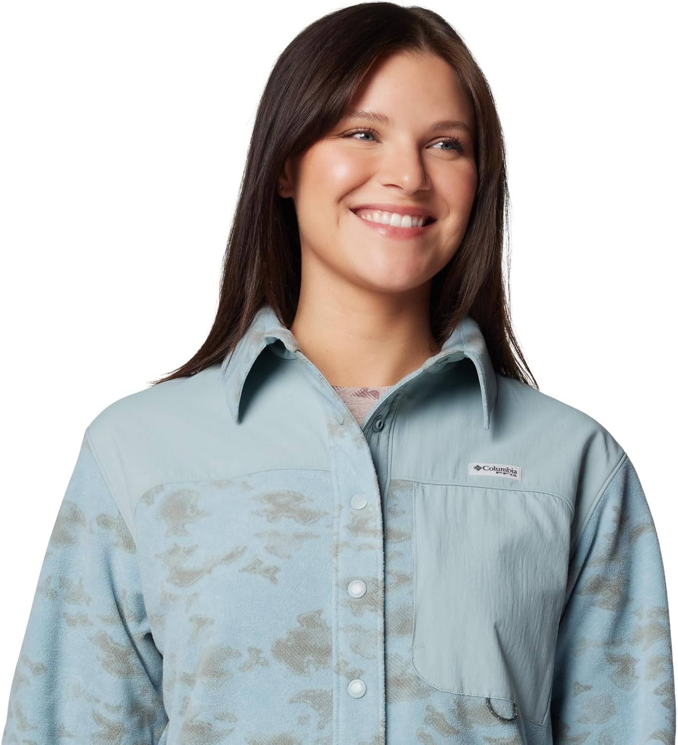 image:imageColumbia Womens Pfg Uncharted Fleece OvershirtCrushed Blue Uncharted Waters