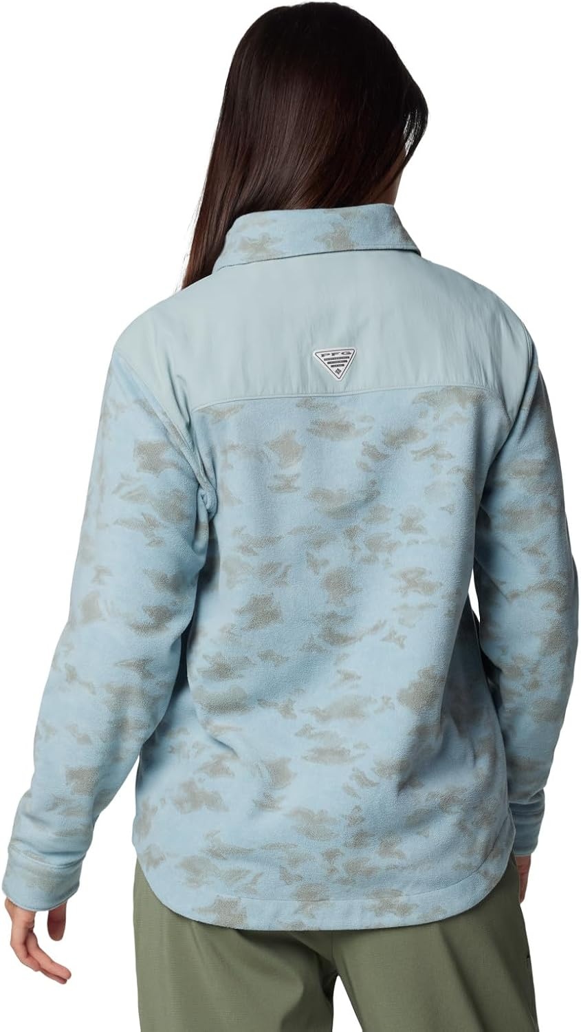 image:imageColumbia Womens Pfg Uncharted Fleece OvershirtCrushed Blue Uncharted Waters