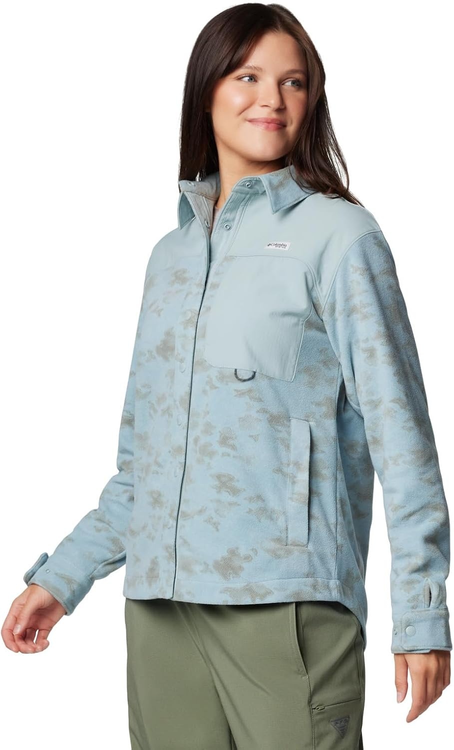 image:imageColumbia Womens Pfg Uncharted Fleece OvershirtCrushed Blue Uncharted Waters