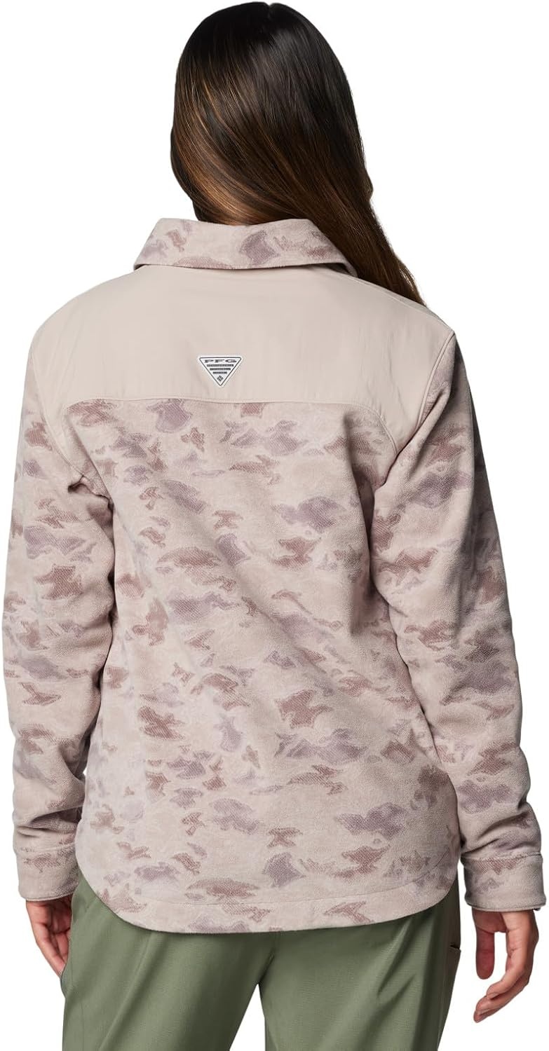 image:imageColumbia Womens Pfg Uncharted Fleece OvershirtCrushed Clay Uncharted Waters