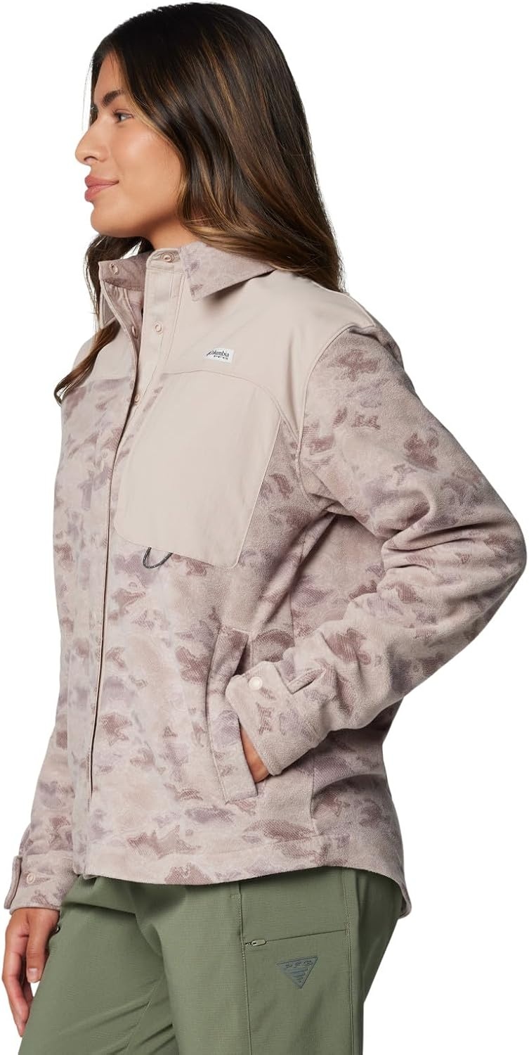 image:imageColumbia Womens Pfg Uncharted Fleece OvershirtCrushed Clay Uncharted Waters