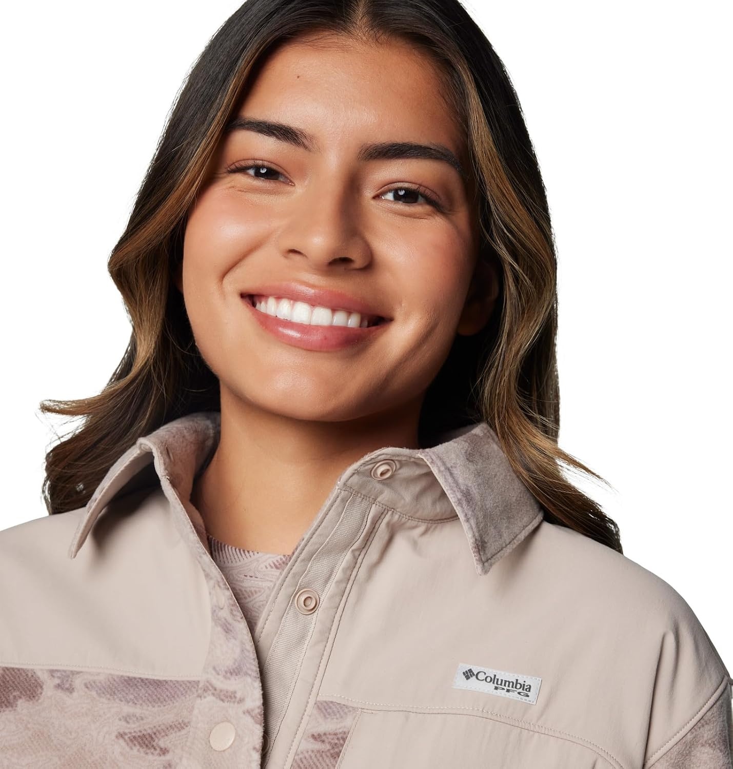 image:imageColumbia Womens Pfg Uncharted Fleece OvershirtCrushed Clay Uncharted Waters