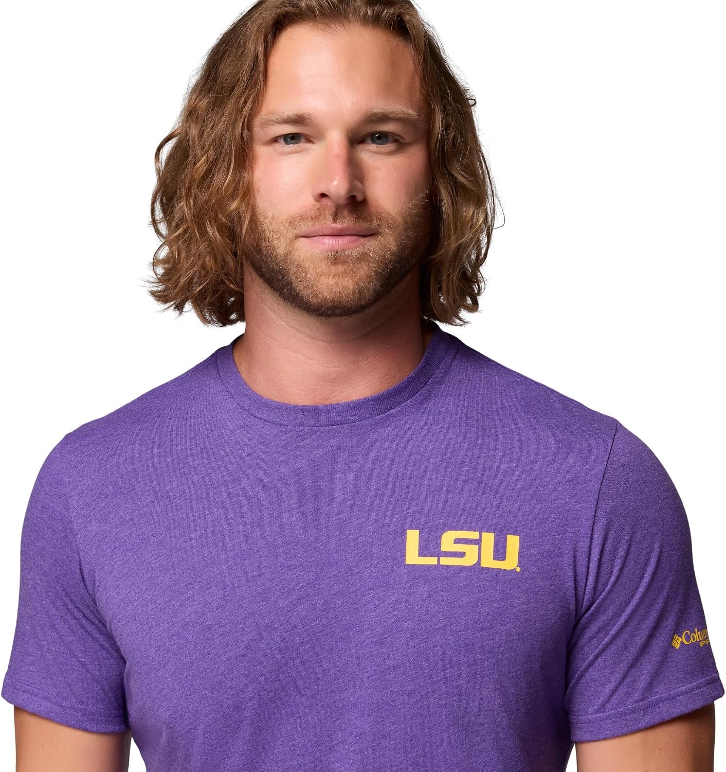 image:imageColumbia Mens Collegiate PFG Tee Short SleeveLsu Vivid Purple Heather