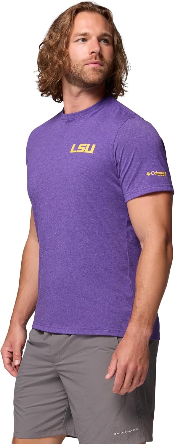 image:imageColumbia Mens Collegiate PFG Tee Short SleeveLsu Vivid Purple Heather