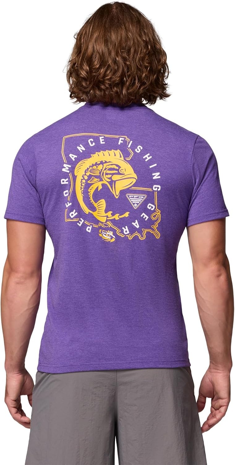 image:imageColumbia Mens Collegiate PFG Tee Short SleeveLsu Vivid Purple Heather