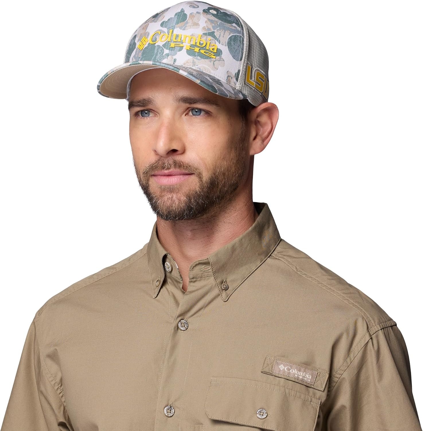 image:imageColumbia Unisex Collegiate PHG Camo Mesh Ball CapLsu Fossil Deltawoods Camo