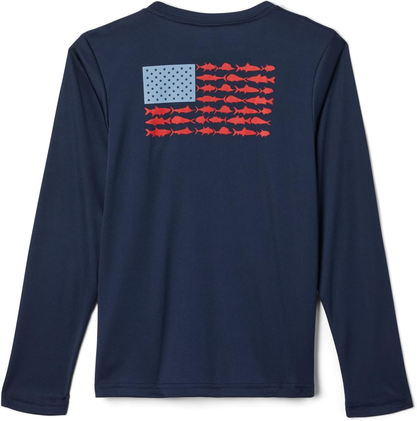 image:imageColumbia Youth Boys PFG Terminal Tackle Fish Flag Long Sleeve ShirtCollegiate NavyRed Spark