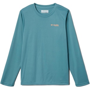 Columbia Youth Boys PFG Terminal Tackle Fish Flag Long Sleeve Shirt(Tranquil Teal  Bright Nectar Trout Flies)