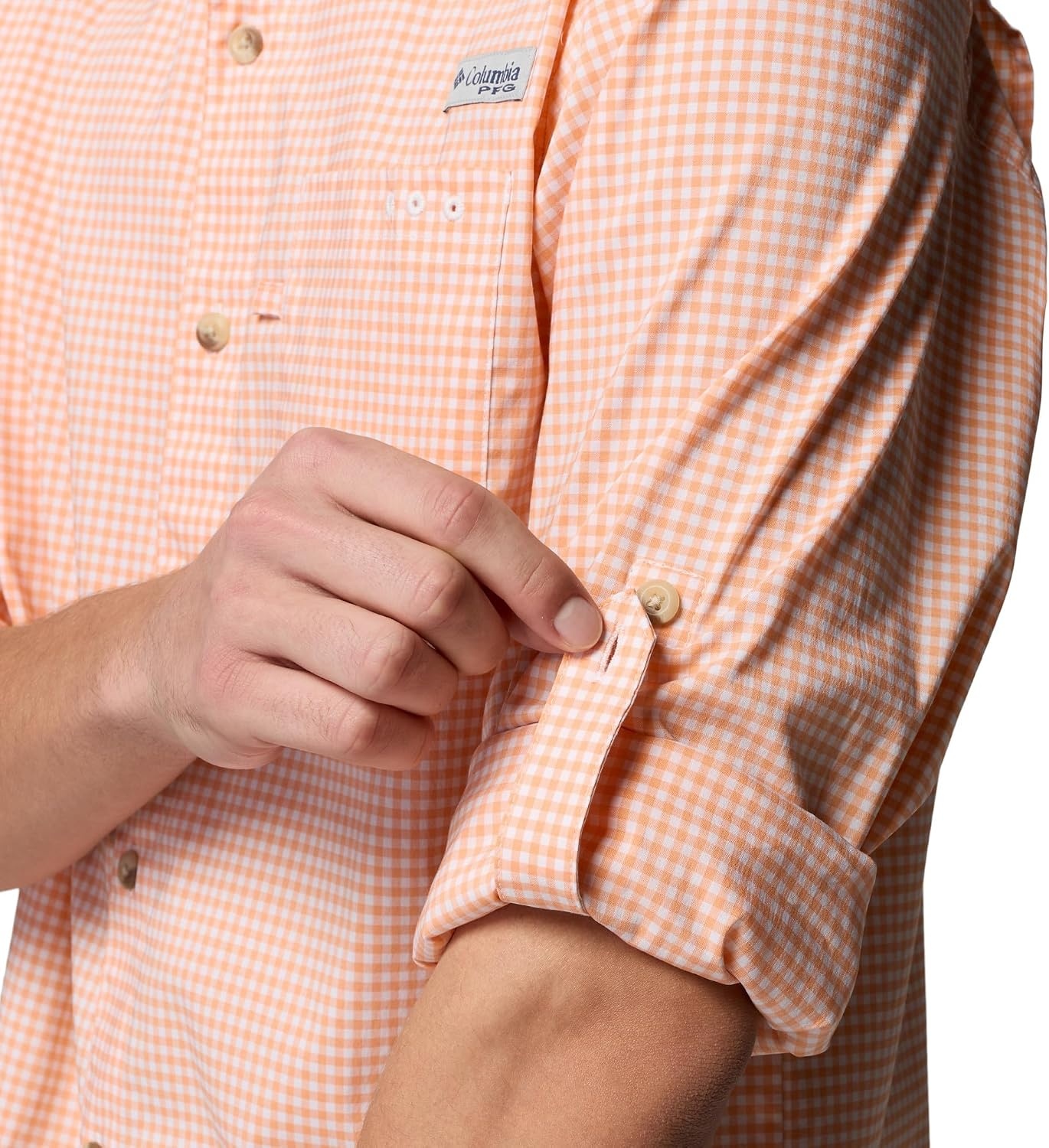 image:imageColumbia Mens PFG Harbor Peak Long Sleeve ShirtBright Nectar Micro Gingham