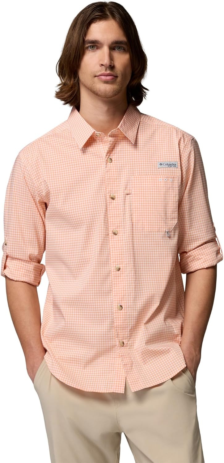 image:imageColumbia Mens PFG Harbor Peak Long Sleeve ShirtBright Nectar Micro Gingham