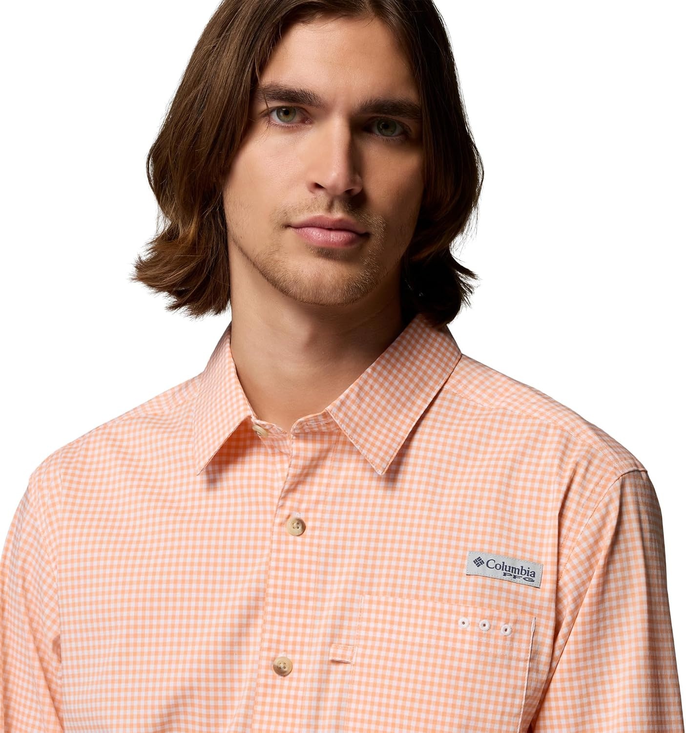 image:imageColumbia Mens PFG Harbor Peak Long Sleeve ShirtBright Nectar Micro Gingham