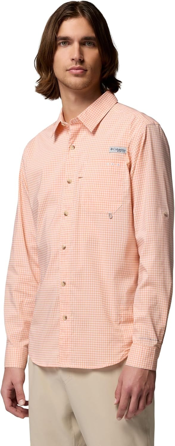 image:imageColumbia Mens PFG Harbor Peak Long Sleeve ShirtBright Nectar Micro Gingham
