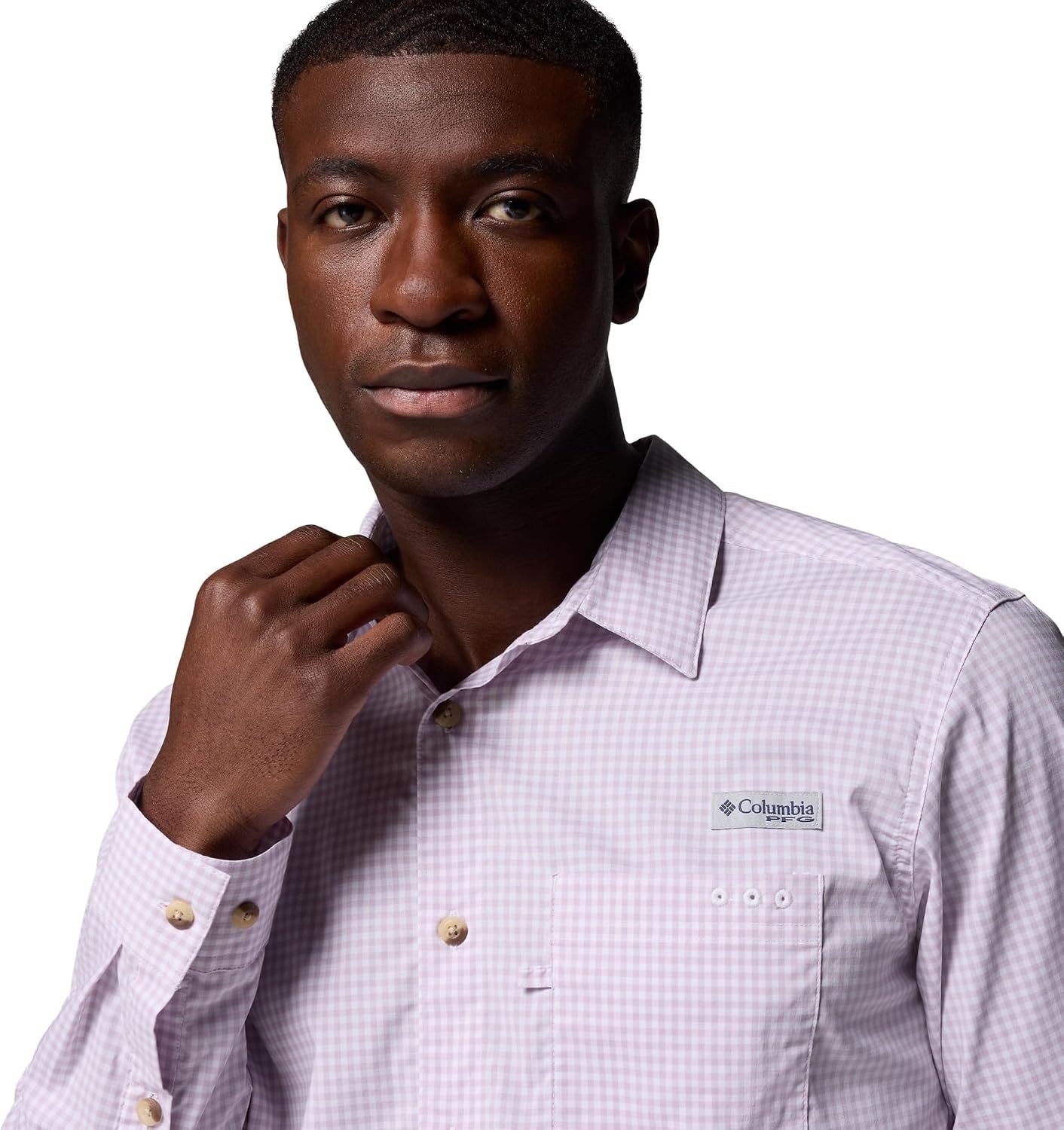 image:imageColumbia Mens PFG Harbor Peak Long Sleeve ShirtLavender Pearl Micro Gingham