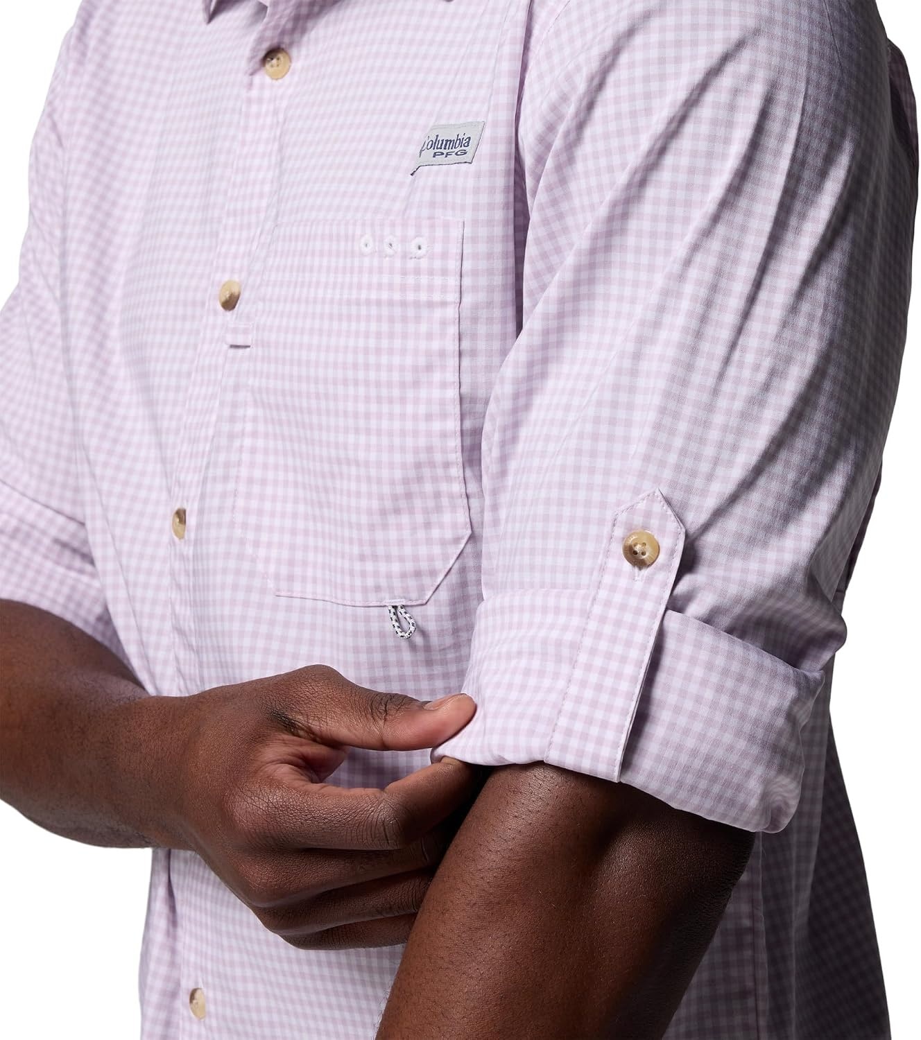 image:imageColumbia Mens PFG Harbor Peak Long Sleeve ShirtLavender Pearl Micro Gingham