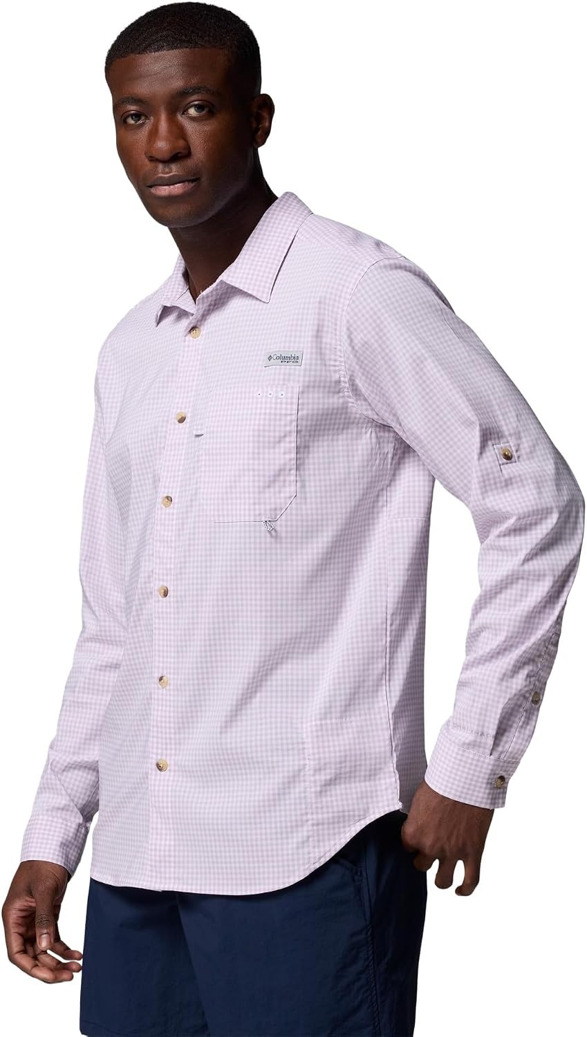 image:imageColumbia Mens PFG Harbor Peak Long Sleeve ShirtLavender Pearl Micro Gingham