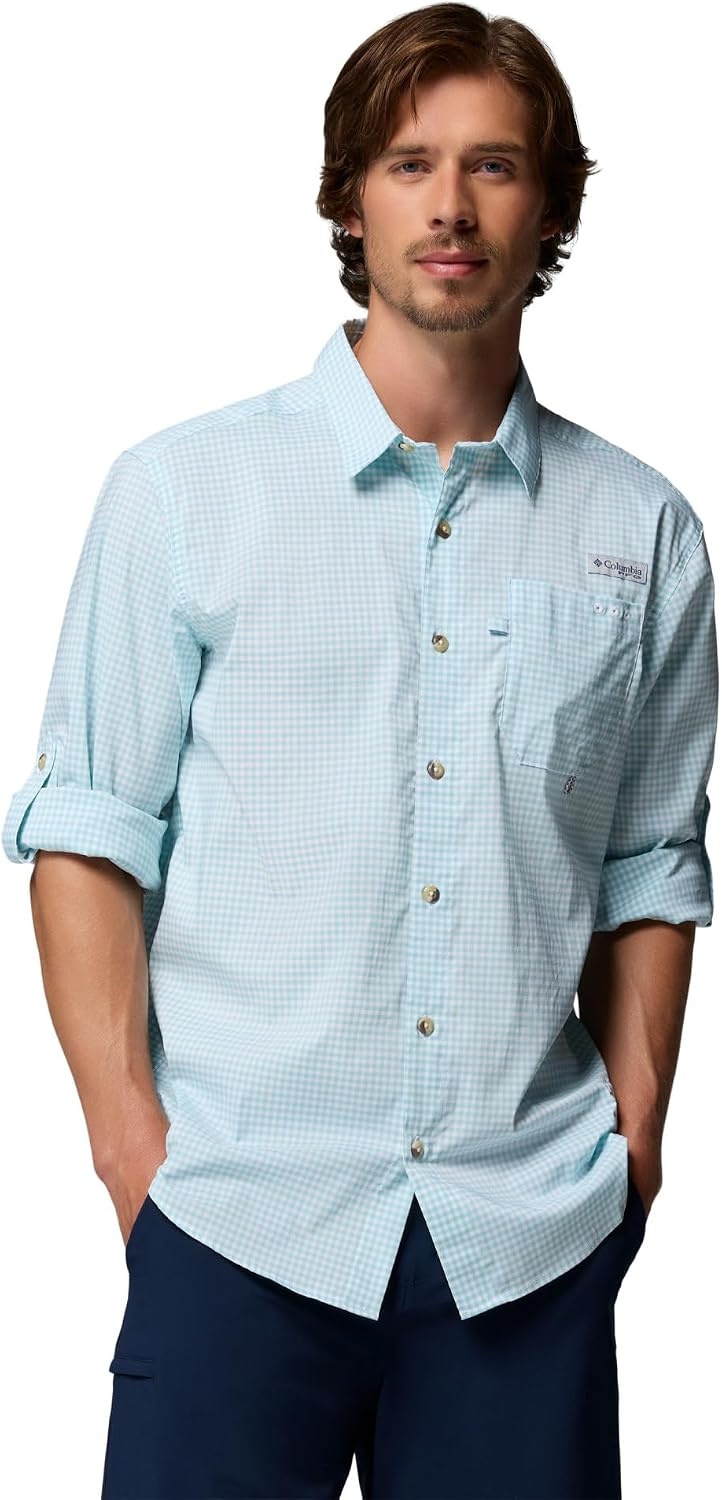 image:imageColumbia Mens PFG Harbor Peak Long Sleeve ShirtMarine Light Micro Gingham