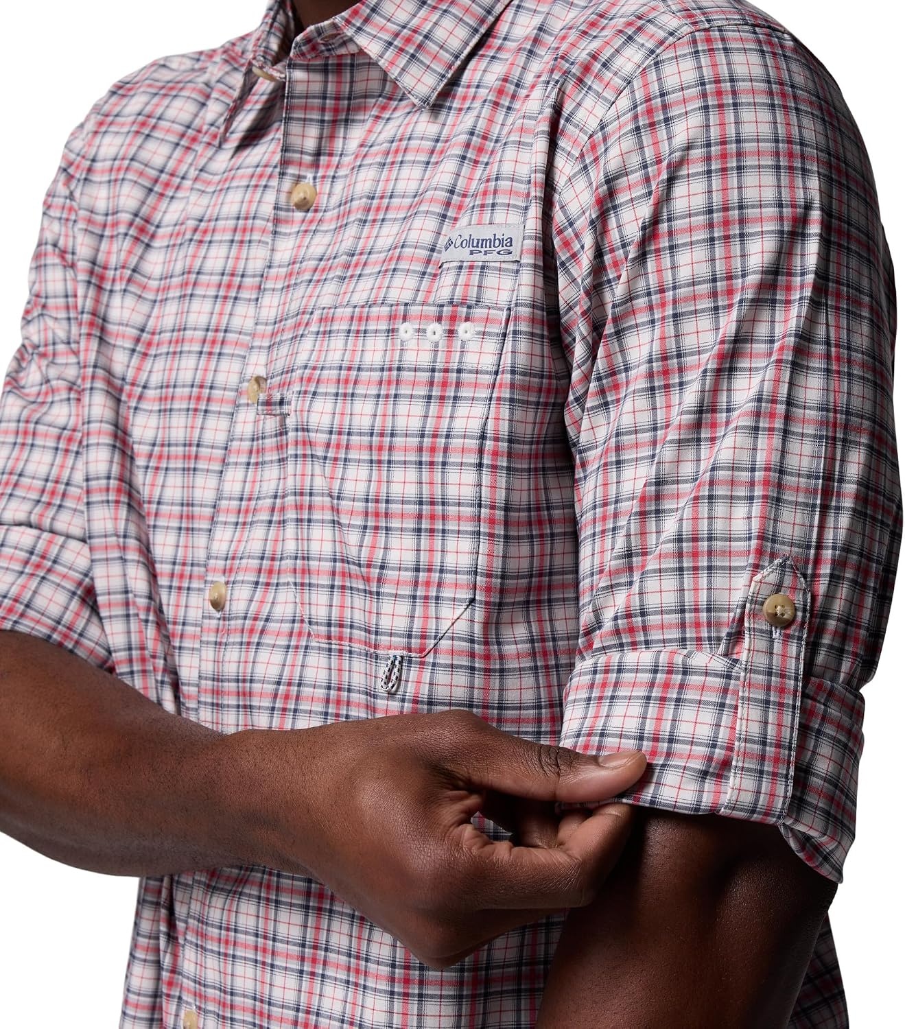 image:imageColumbia Mens PFG Harbor Peak Long Sleeve ShirtSunset Red Wayward Tartan