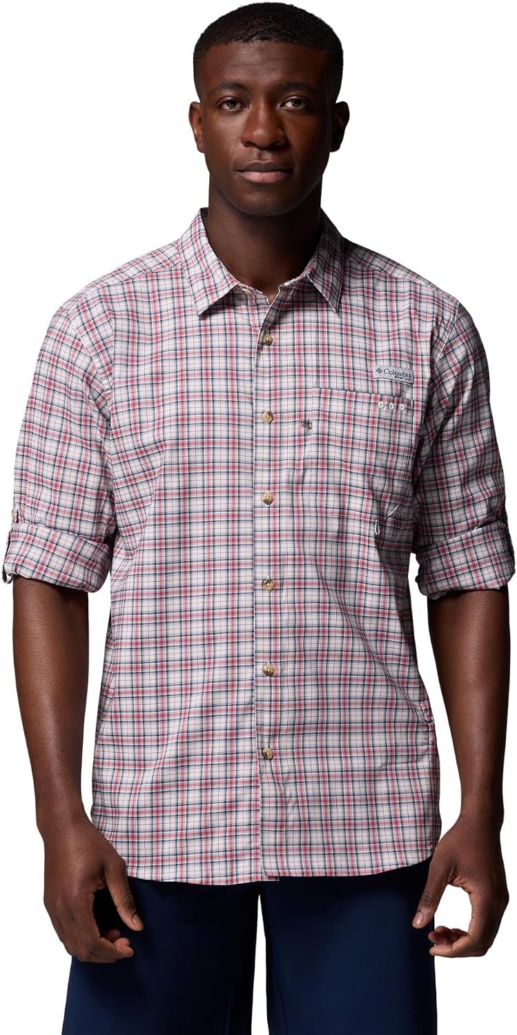 image:imageColumbia Mens PFG Harbor Peak Long Sleeve ShirtSunset Red Wayward Tartan