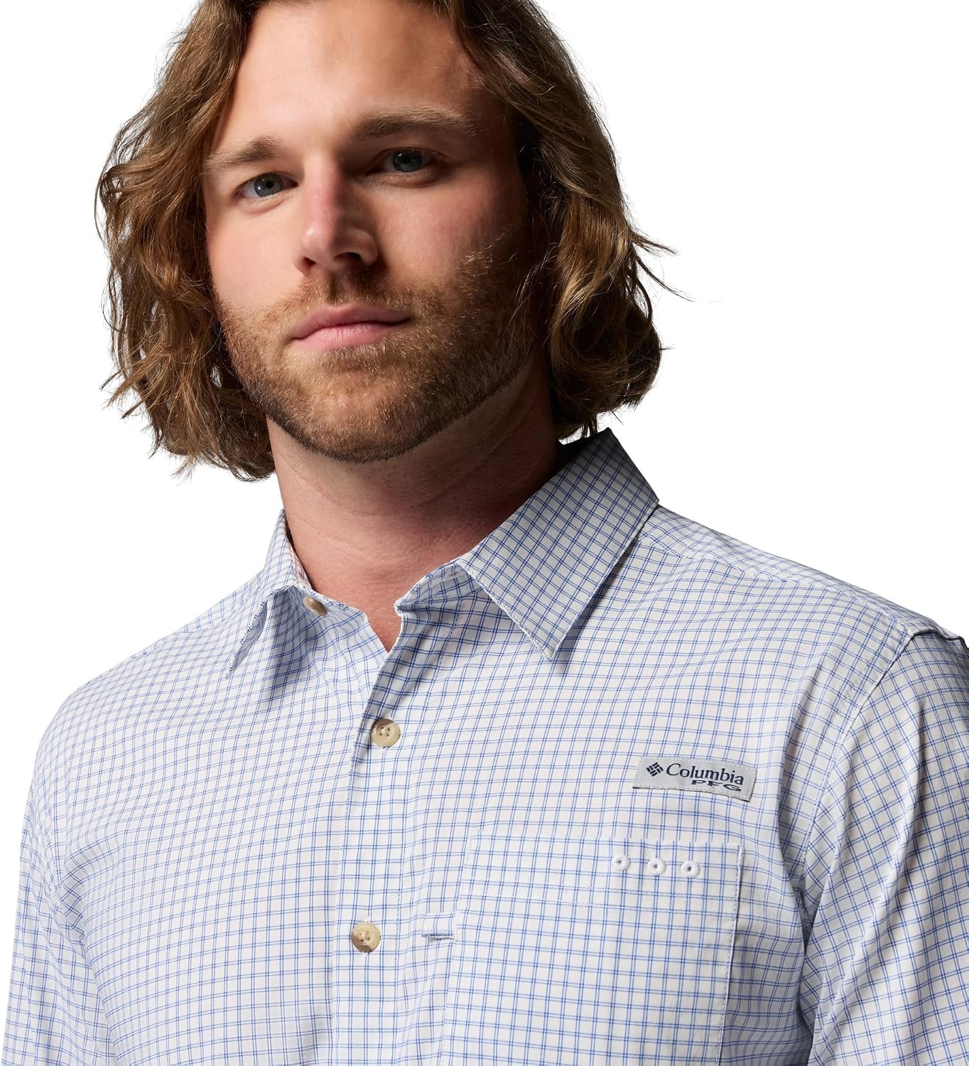 image:imageColumbia Mens PFG Harbor Peak Long Sleeve ShirtVivid Blue Micro Check