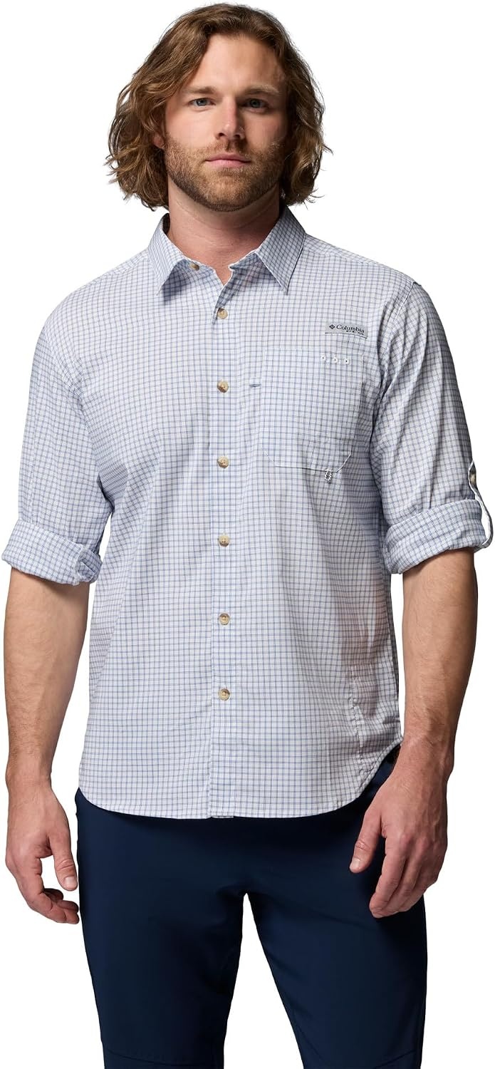 image:imageColumbia Mens PFG Harbor Peak Long Sleeve ShirtVivid Blue Micro Check