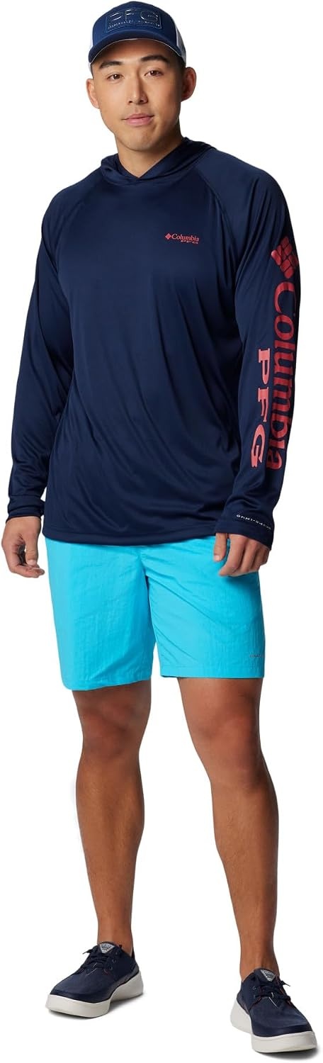 image:imageColumbia Mens PFG Terminal Tackle HoodieCollegiate NavySunset Red Logo