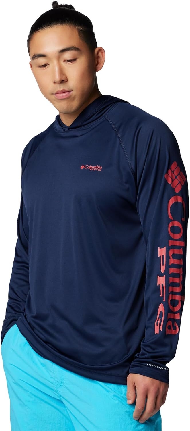 image:imageColumbia Mens PFG Terminal Tackle HoodieCollegiate NavySunset Red Logo