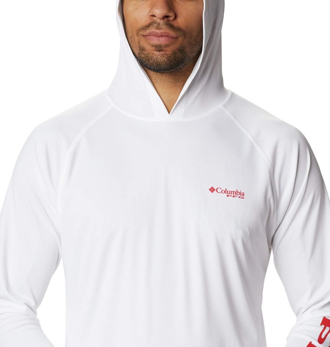 image:imageColumbia Mens PFG Terminal Tackle HoodieWhiteRed Spark Logo