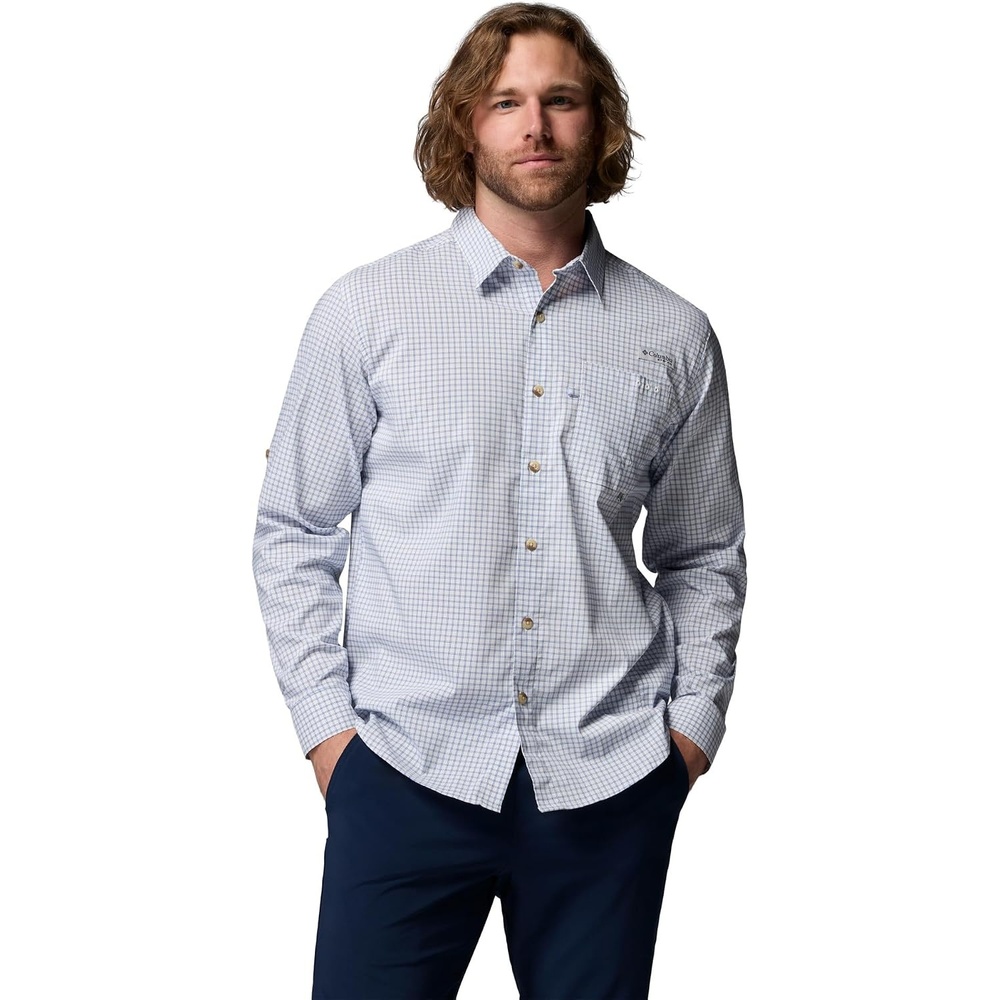 image:imageColumbia Mens PFG Harbor Peak Long Sleeve ShirtVivid Blue Micro Check